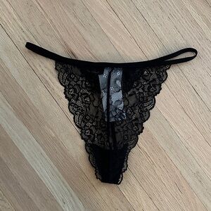 NWT - Black Lace Thong with String Detail - Large